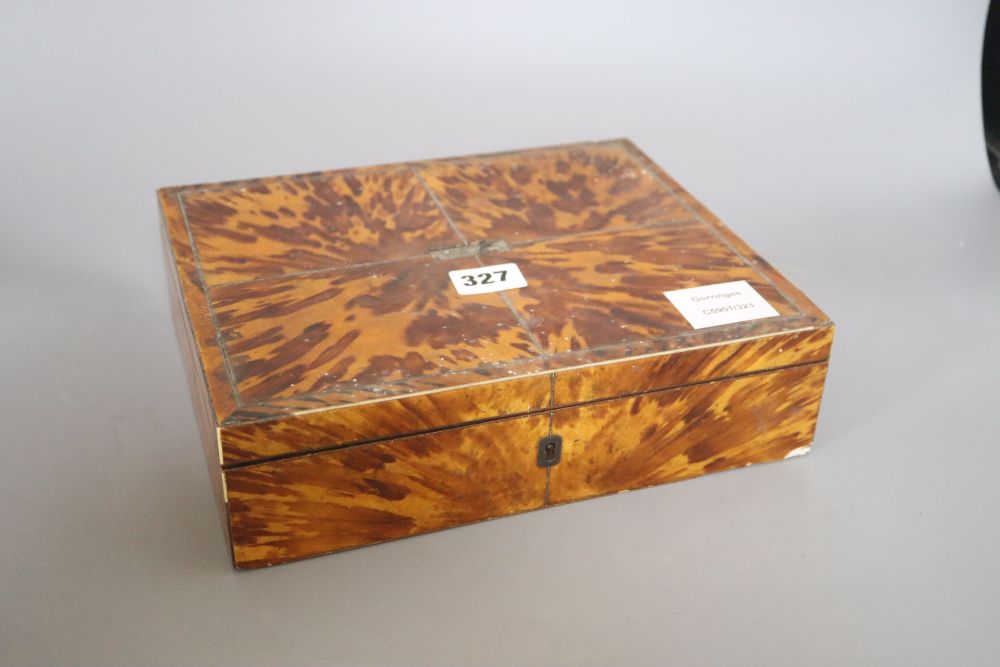 A Regency blonde tortoiseshell veneered sewing box